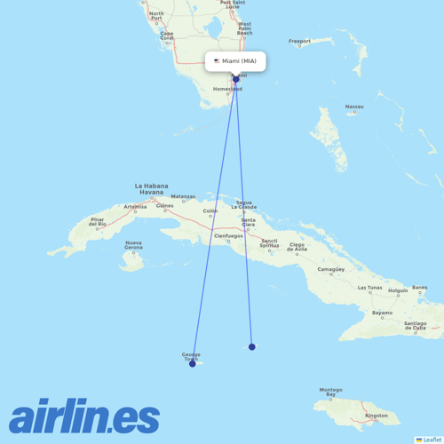 Cayman Airways at MIA route map