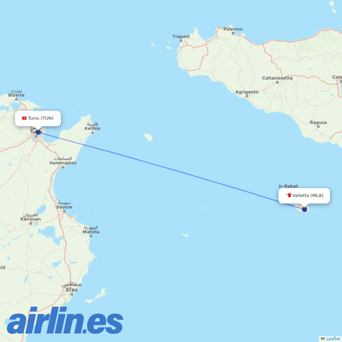 Tunisair Express at MLA route map