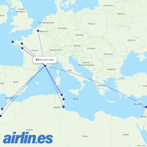 Transavia France at MRS route map