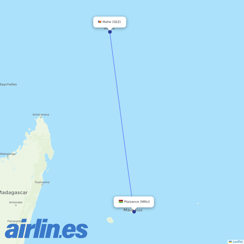 Air Seychelles at MRU route map