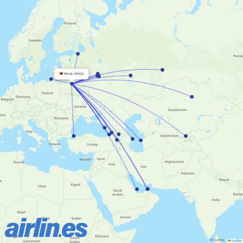 Belavia at MSQ route map