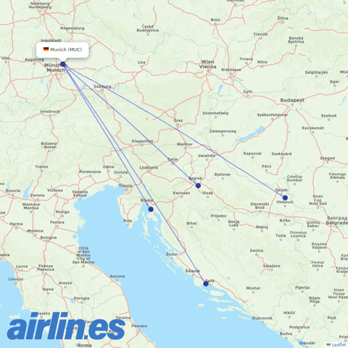 Croatia Airlines at MUC route map