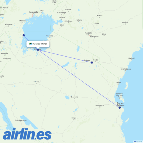 Air Tanzania at MWZ route map