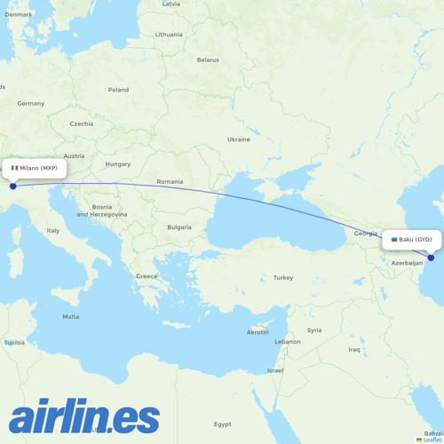 AZAL Azerbaijan Airlines at MXP route map