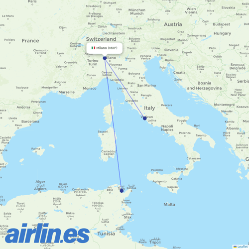 Tunisair at MXP route map