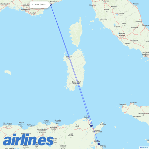 Nouvelair Tunisie at NCE route map