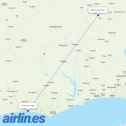 Air Cote D'Ivoire at NIM route map