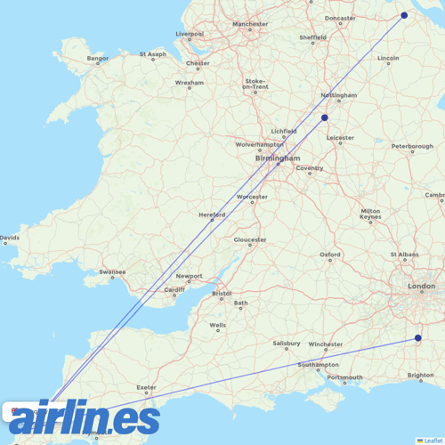 Eastern Airways at NQY route map