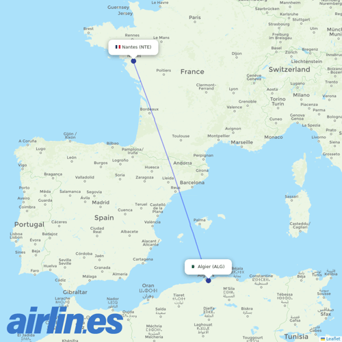 Tassili Airlines at NTE route map