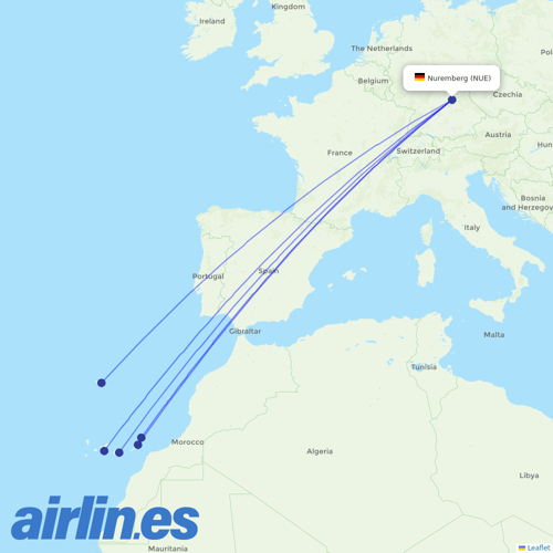 Corendon Airlines Europe at NUE route map