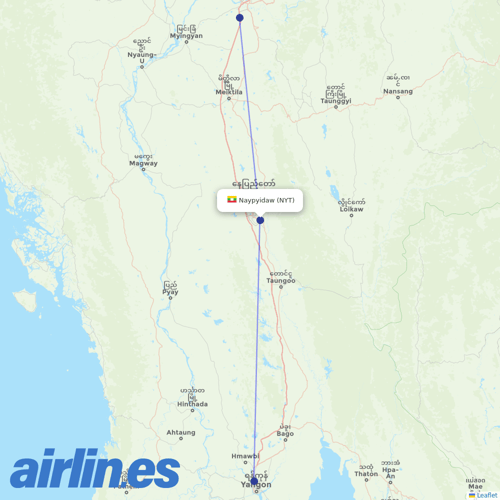 Myanmar National Airlines at NYT route map