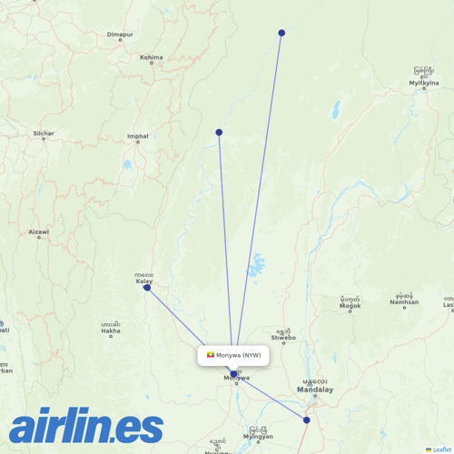 Myanmar National Airlines at NYW route map