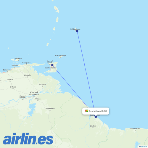 Caribbean Airlines at OGL route map