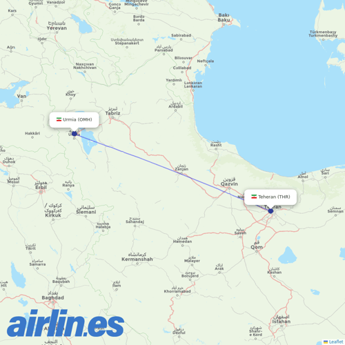 Iran Aseman Airlines at OMH route map