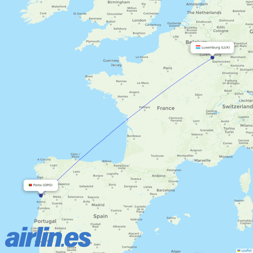 Luxair at OPO route map