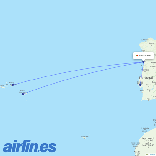 Azores Airlines at OPO route map
