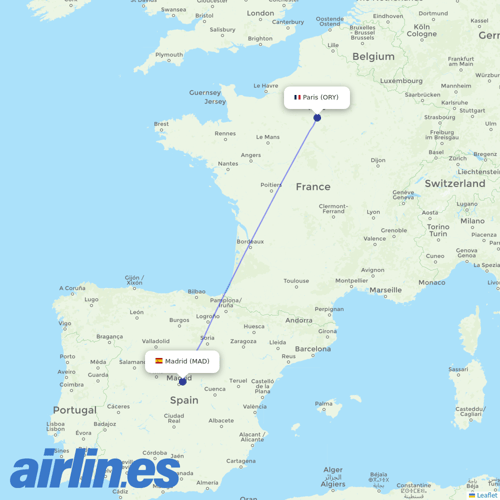 Iberia at ORY route map