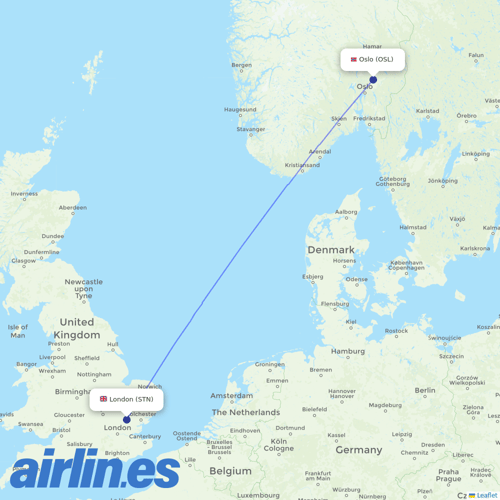 Ryanair UK at OSL route map