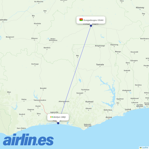 Air Cote D'Ivoire at OUA route map