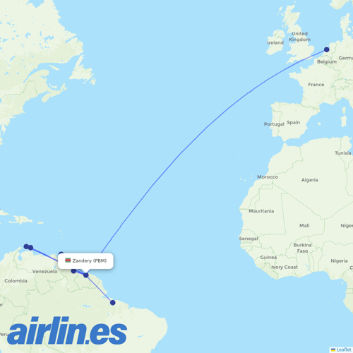 Surinam Airways at PBM route map