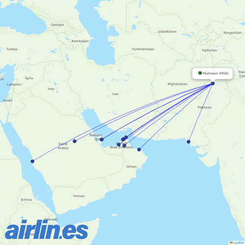 Pakistan International Airlines at PEW route map