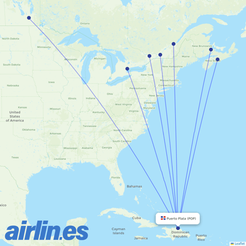Sunwing Airlines at POP route map