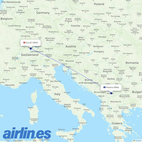 Edelweiss Air at PRN route map