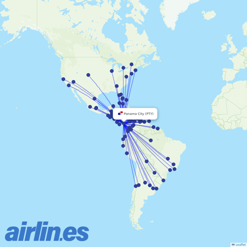 Copa Airlines at PTY route map