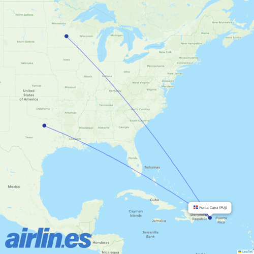 Sun Country Airlines at PUJ route map