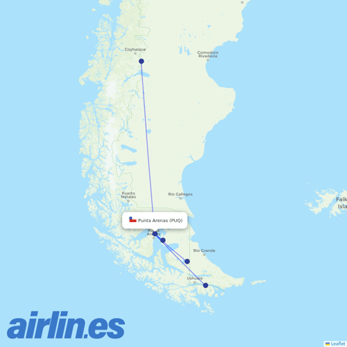 Aerovías DAP at PUQ route map