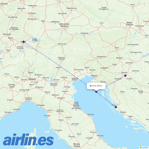 Croatia Airlines at PUY route map