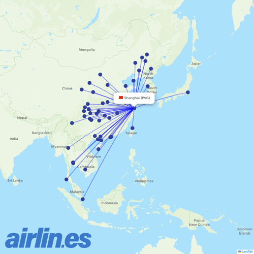 Spring Airlines at PVG route map