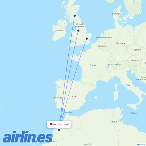 Ryanair UK at RAK route map
