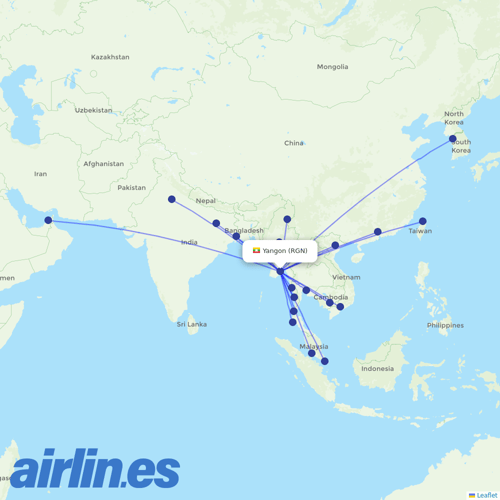Myanmar Airways International at RGN route map