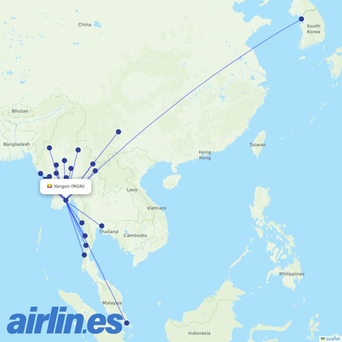 Myanmar National Airlines at RGN route map