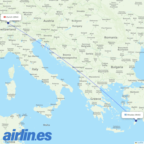 Edelweiss Air at RHO route map