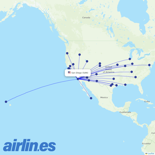 Southwest at SAN route map