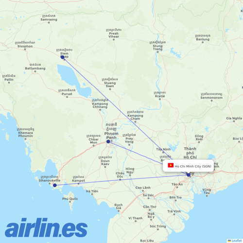 Cambodia Angkor Air at SGN route map