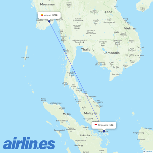 Myanmar National Airlines at SIN route map