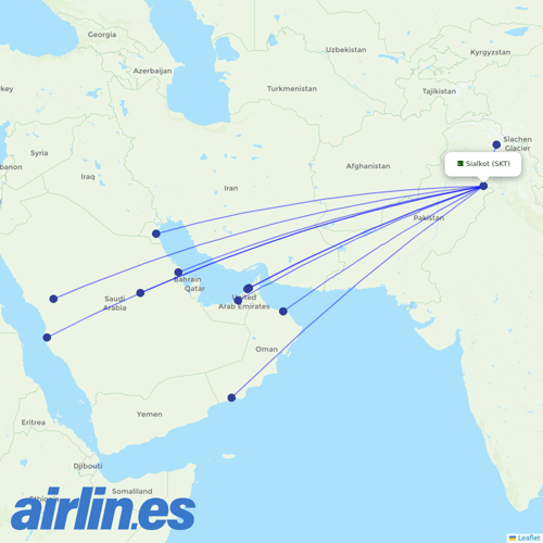 Pakistan International Airlines at SKT route map