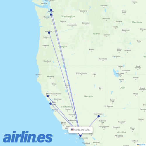 Alaska Airlines at SNA route map