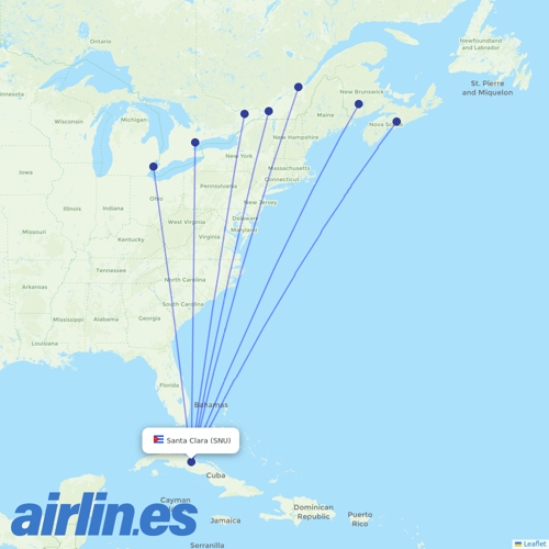 Sunwing Airlines at SNU route map