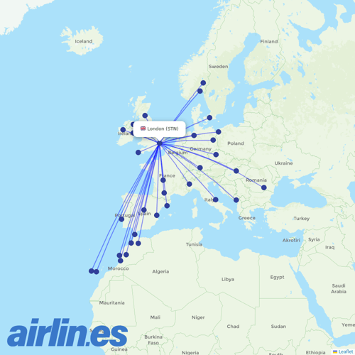 Ryanair UK at STN route map