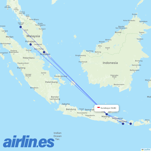 Indonesia AirAsia at SUB route map