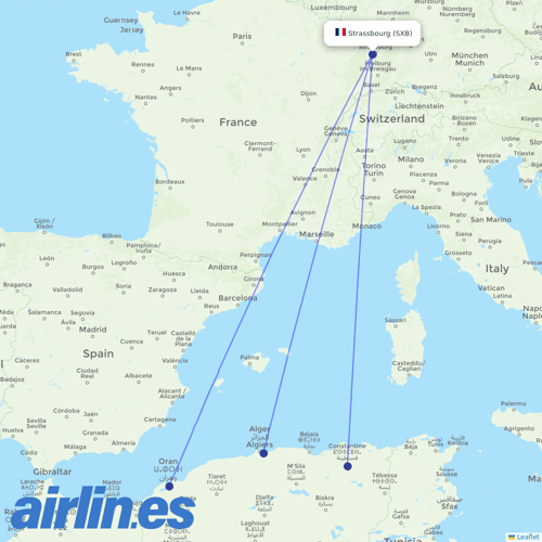 Tassili Airlines at SXB route map