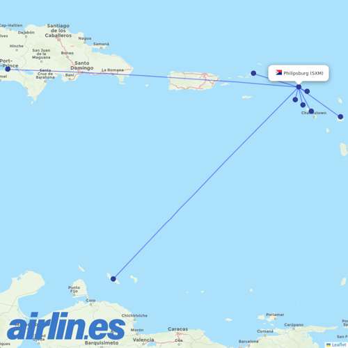 Winair at SXM route map