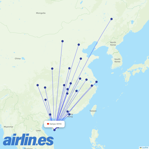 Hainan Airlines at SYX route map