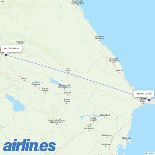 AZAL Azerbaijan Airlines at TBS route map