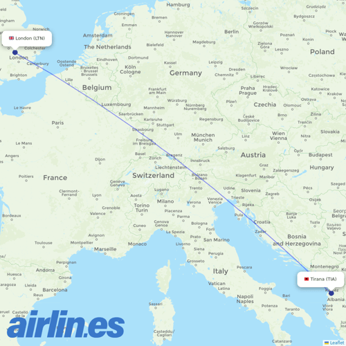 Wizz Air UK at TIA route map