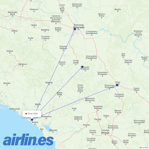 Air Serbia at TIV route map